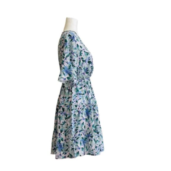 Anna-Kaci Dress Lavender Green Floral Flutter Short Sleeve Tiered Boho Small - Picture 4 of 15
